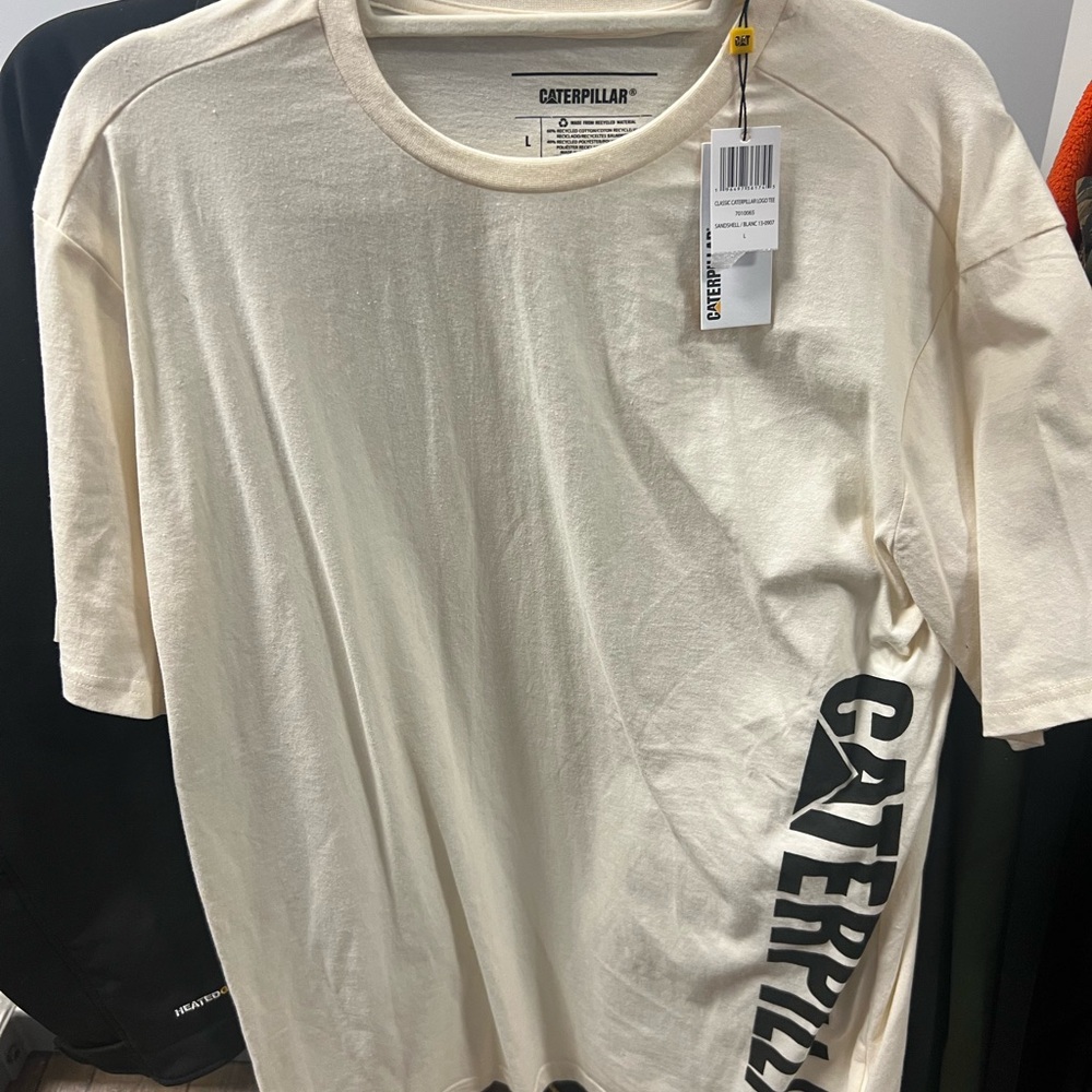 Caterpillar Cream Short Sleeve Tee Lightweight Crew Neck